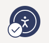 Dunkelblaues Symbol einer Uhr mit weißen Zeigern, teilweise überlagert von einem kleineren Kreis mit einem Häkchen, auf hellgrauem Hintergrund.